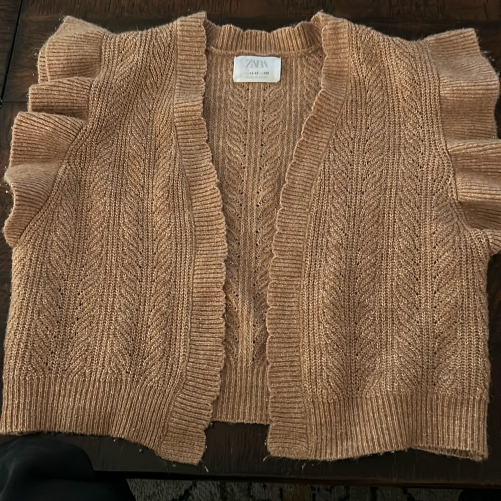 Zara Tan Cardigan Sweater Classic Knit